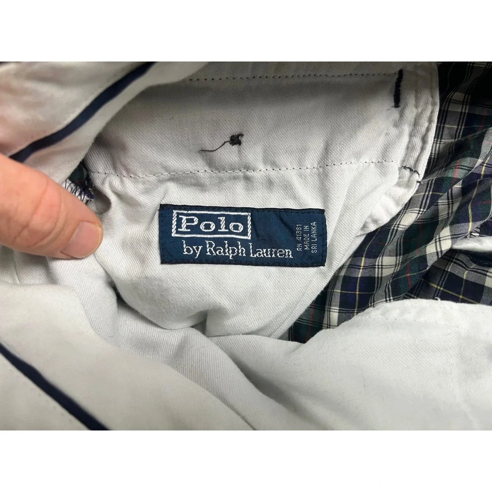 Polo Ralph Lauren Mens Green Navy Plaid Cotton Flat Front Shorts Size 40